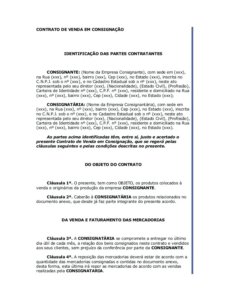 Contrato De Venda Em ConsignaçãO