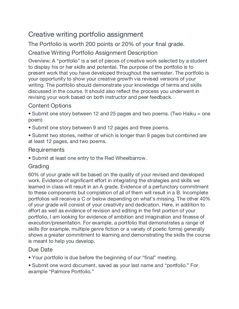 Creative writing portfolio assignment