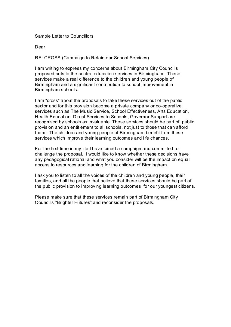 Cross sample letter to councillor