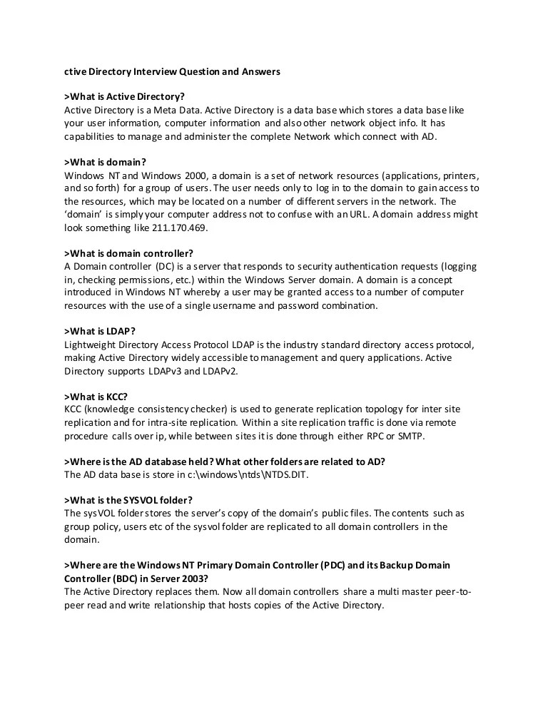 Ctive directory interview question and answers