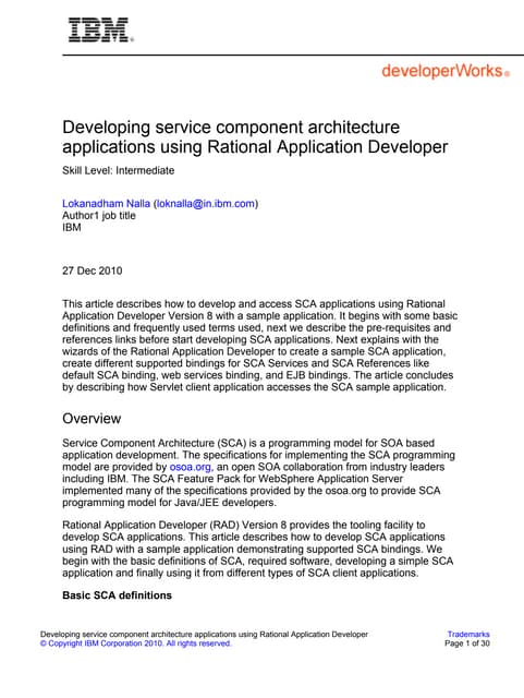 Developing service component architecture applications using rational