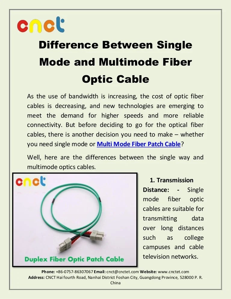Difference Between Single Mode and Multimode Fiber Optic Cable