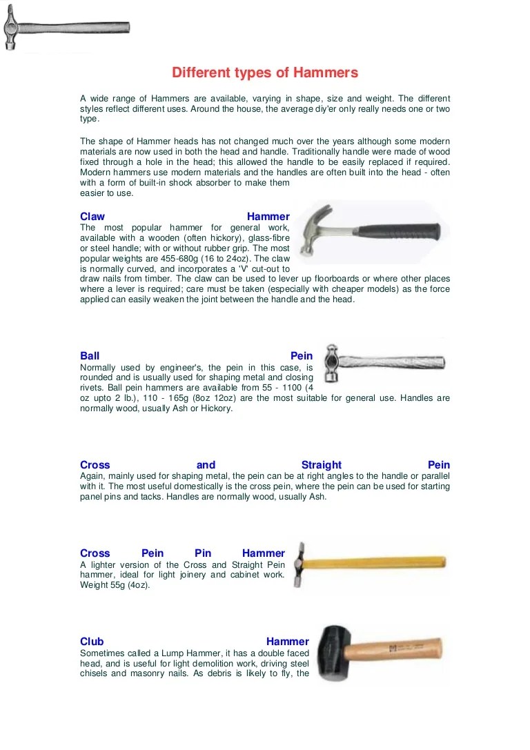 Different types of hammers
