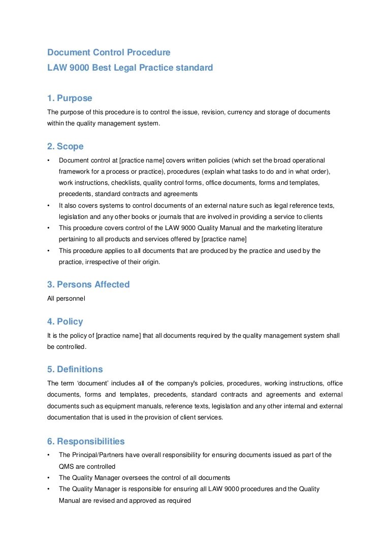 Document control procedure for legal practices
