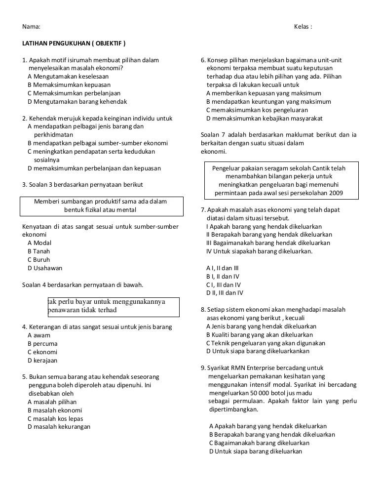 Contoh Soalan Ekonomi Tingkatan 4 Bab 2 Hirup b