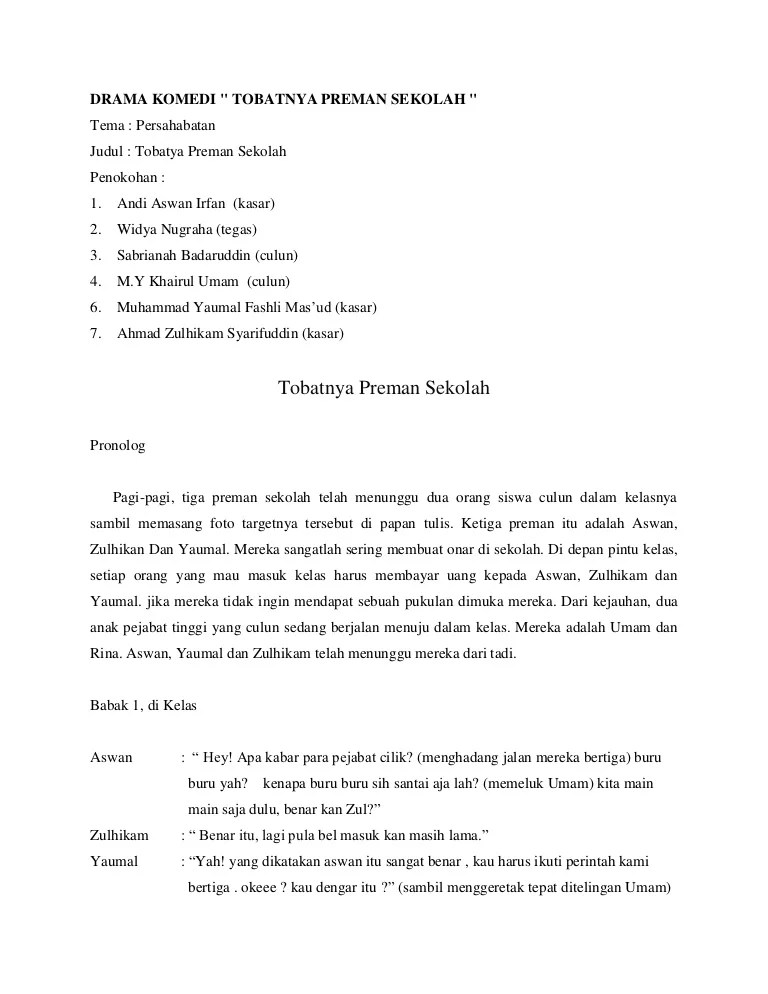Naskah drama untuk 8 orang pemain tentang persahabatan