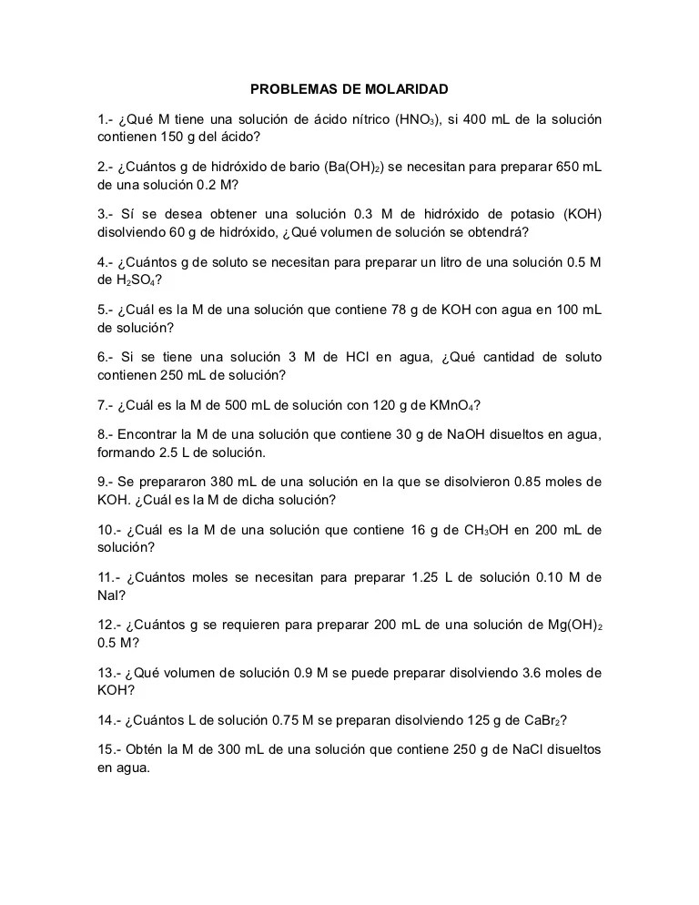 EJERCICIOS DE MOLARIDAD
