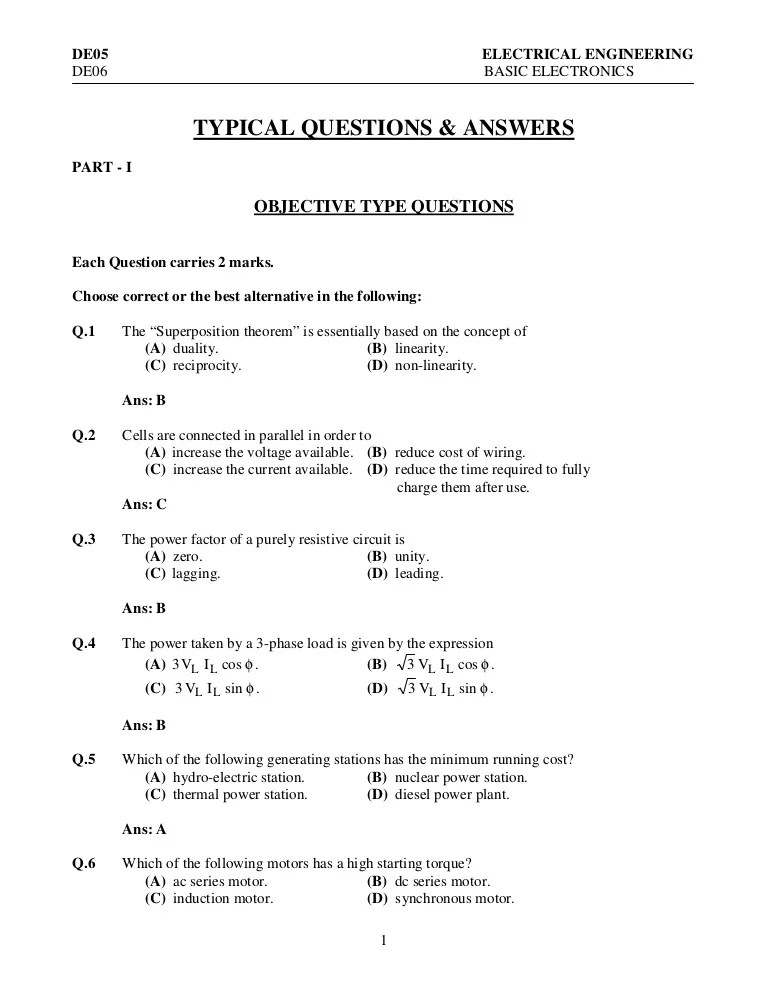 Basic Electronics Objective Questions And Answers Pdf Circuit Diagram