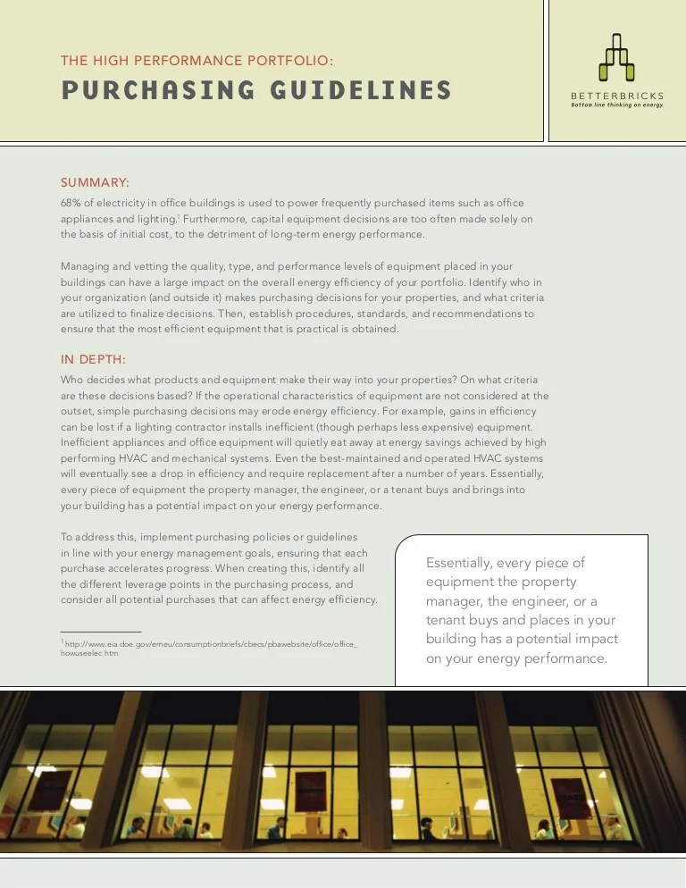 Energy Efficient Purchasing Guidelines for Commercial Buildings