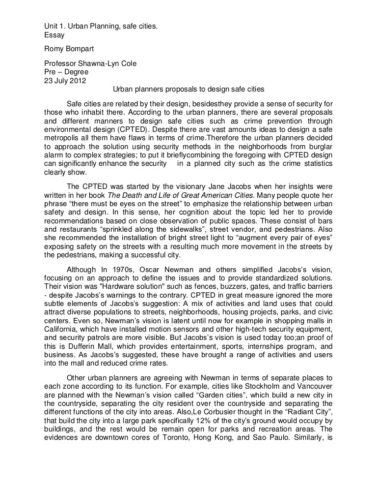 Essay proposals to design safe cities