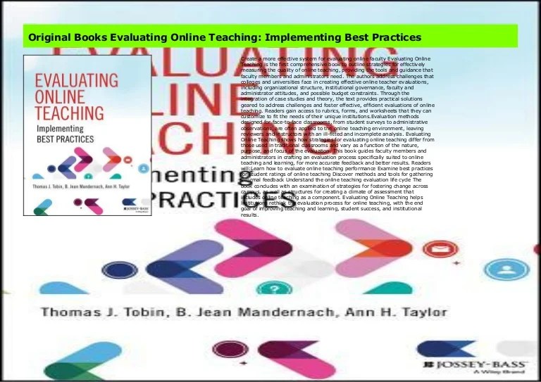 Original Books Evaluating Online Teaching Implementing Best Practices