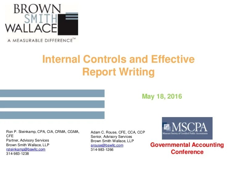 Internal Controls and Effective Report Writing sent to MSCPA