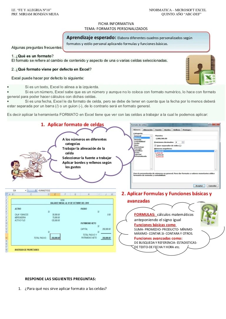 Ficha informativa 1 de excel de 5to