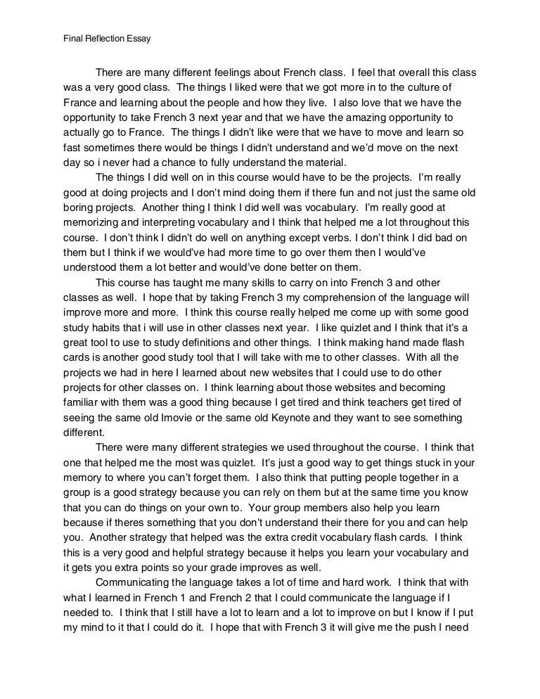 Scholarship Essay Final reflection paper