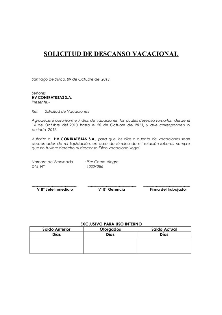 Formato solicitud de vacaciones hv contratistas s a