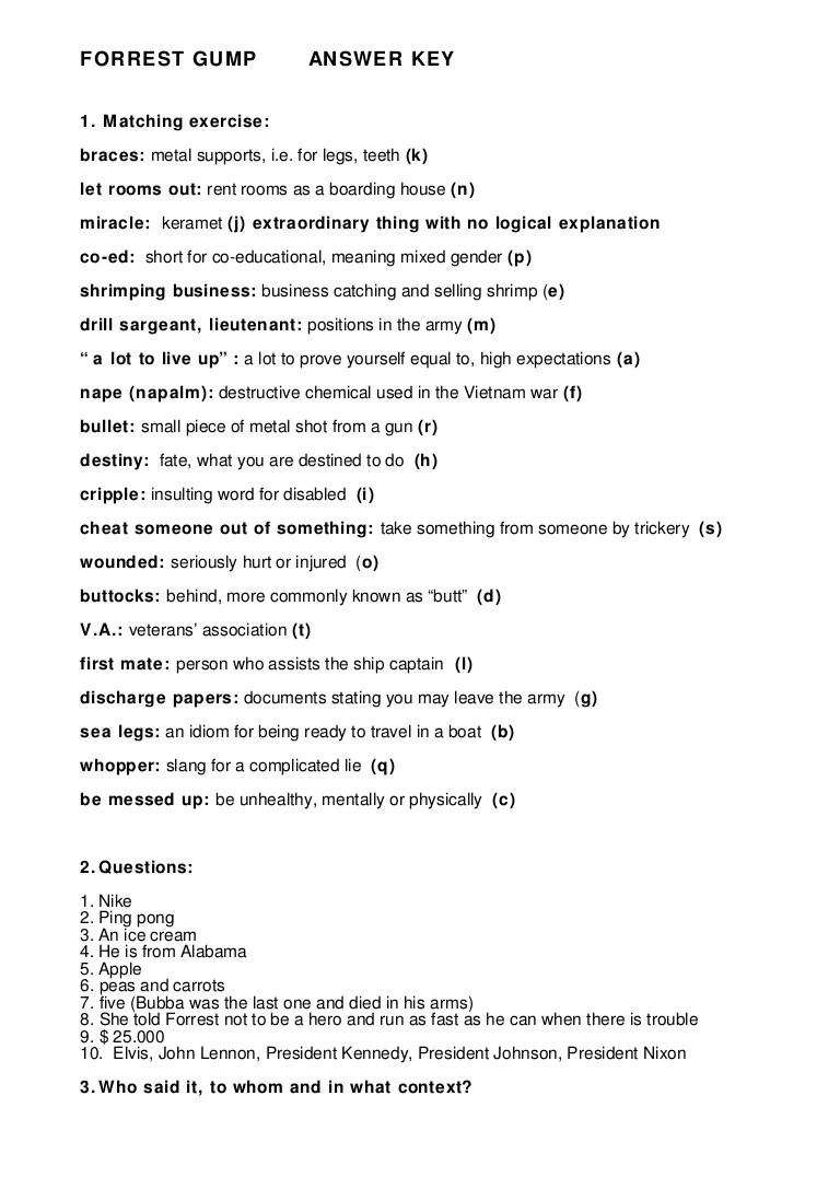 Forrest gump answer key