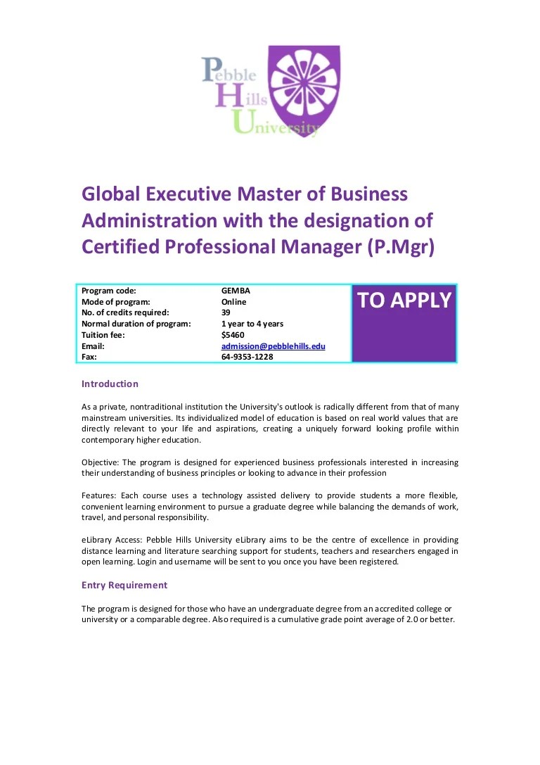 Global Executive Master Of Business Administration With The Designati…