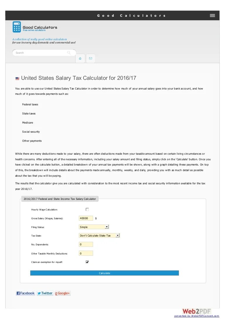 Goodcalculators United States Salary Tax Calculator for 2016/17