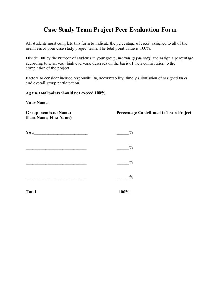 Small Group Project Peer Evaluation Form