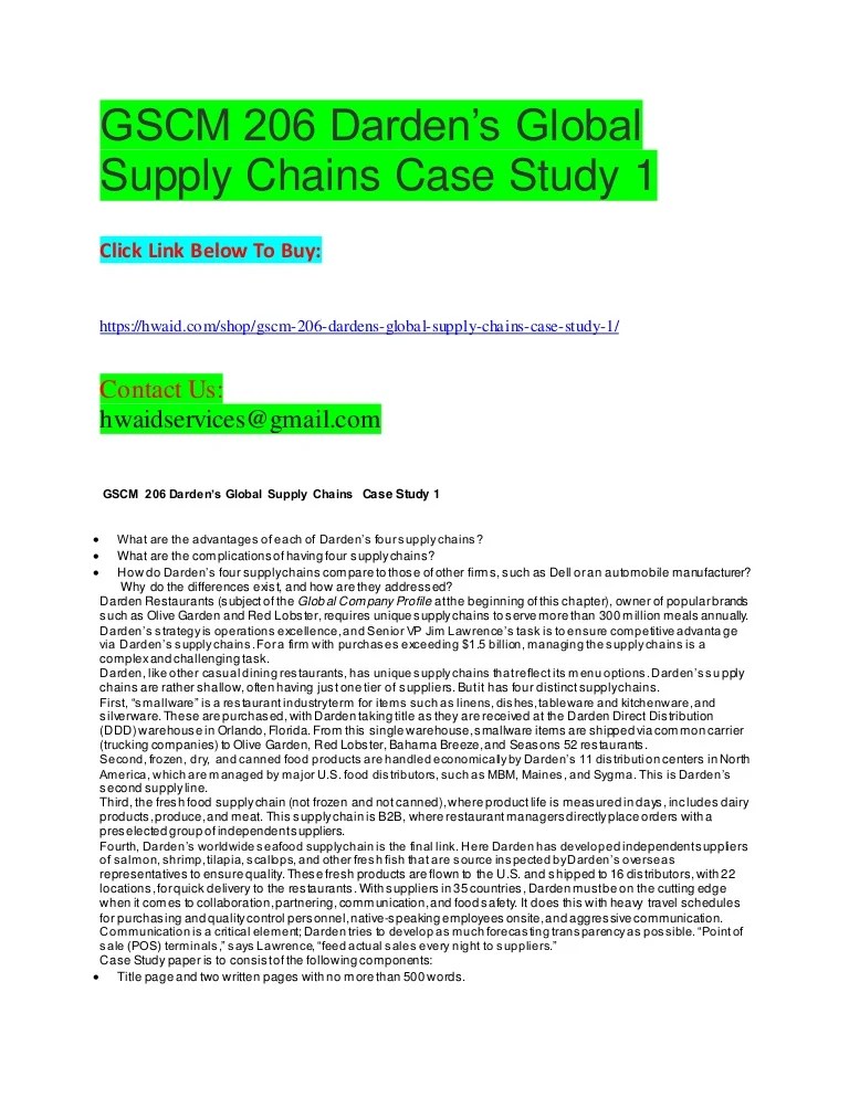 Gscm 206 darden’s global supply chains case study 1