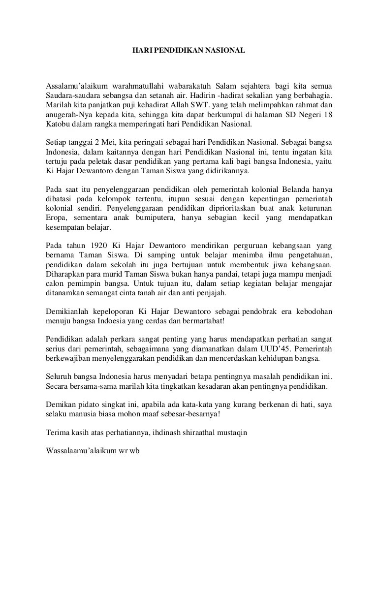 Contoh Pidato Bertema Hari Pendidikan Nasional Terkait Pendidikan