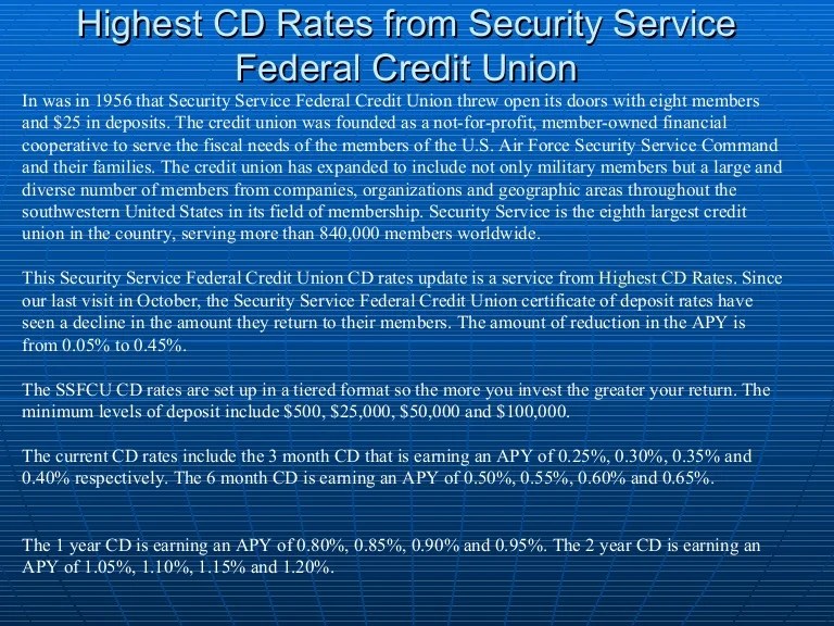 Highest cd rates from security service federal credit union