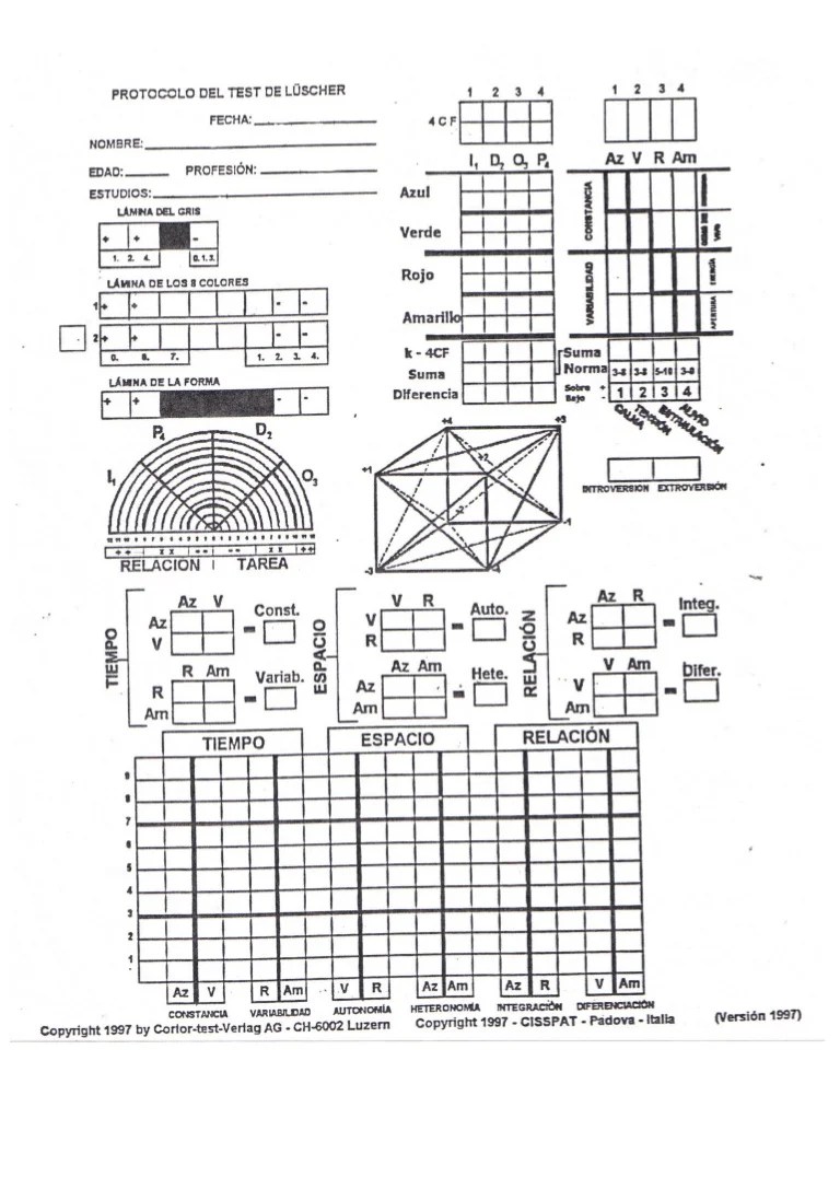 HOJA DE RESPUESTA TEST DE LUSCHER PDF