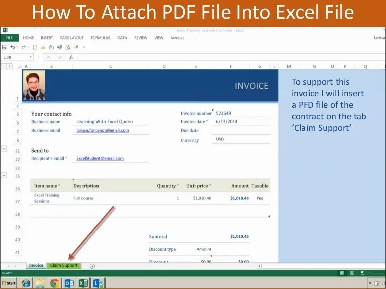 How to attach pdf file into excel file