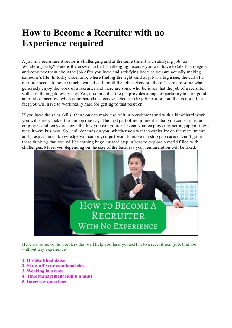 How to a recruiter with no experience required