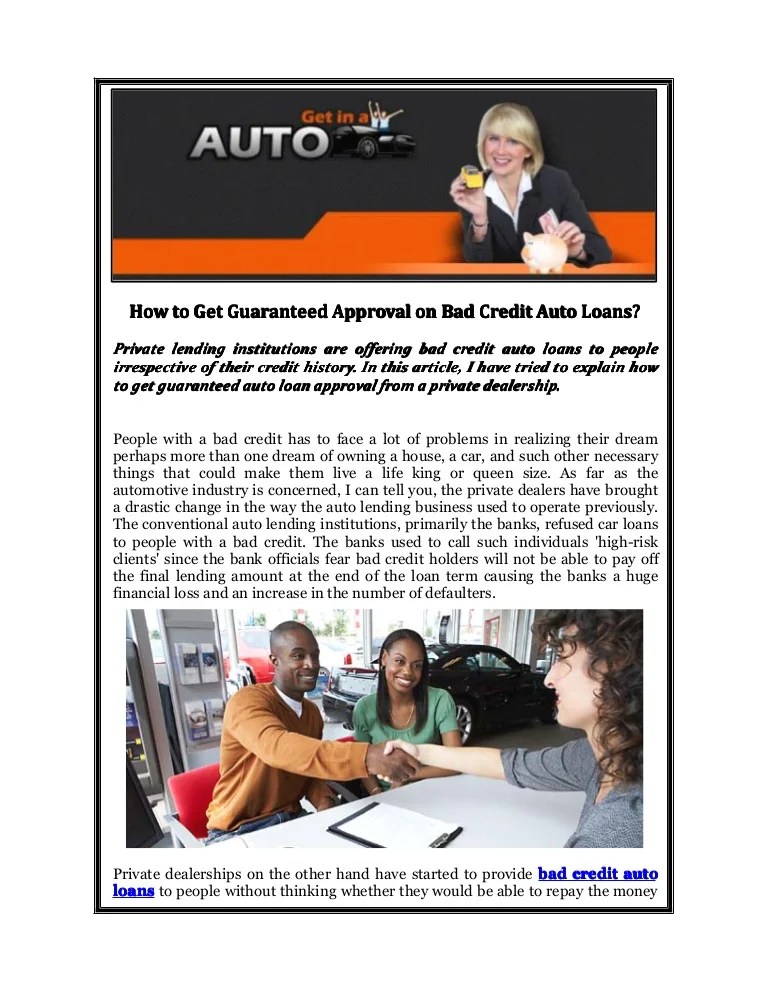 How to Get Guaranteed Approval on Bad Credit Auto Loans