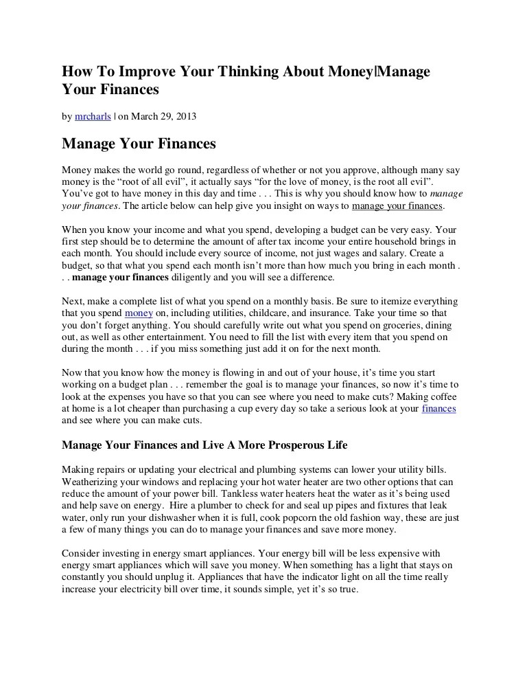 How To Improve Your Thinking About MoneyManage Your Finances