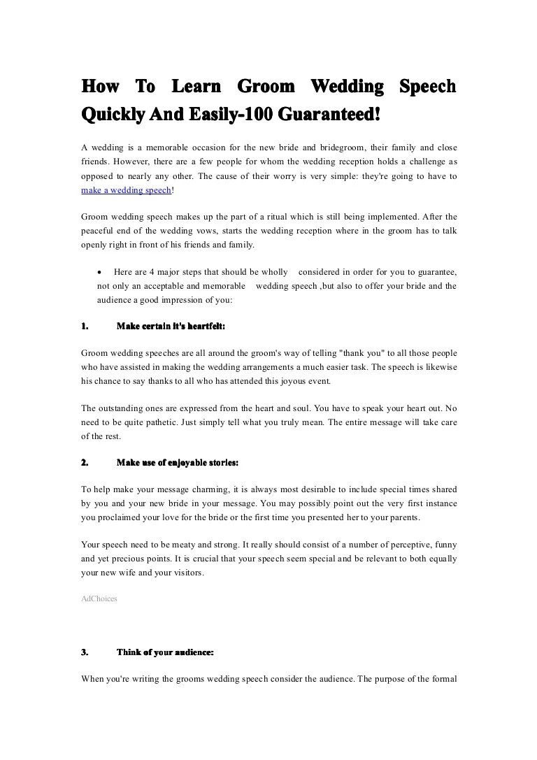 How to learn groom wedding speech quickly