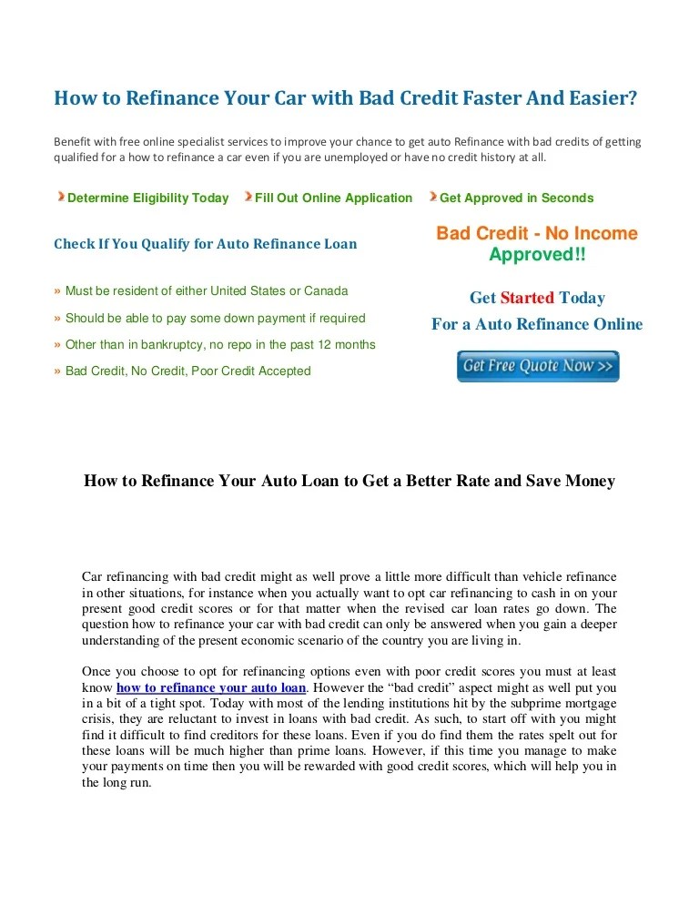How to Refinance Your Car with Bad Credit