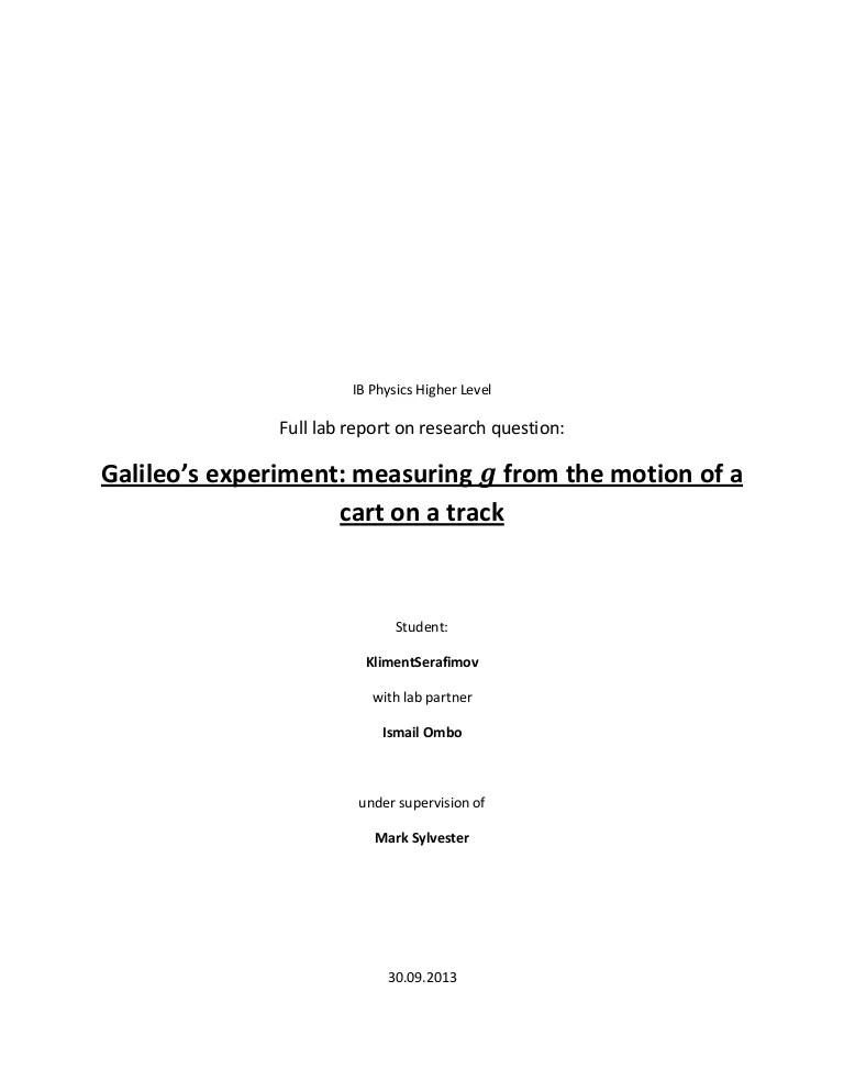 IB Physics HL Full lab report on research question Galileo’s experim…