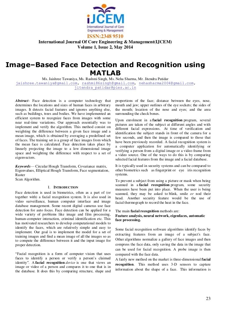 Imagebased facedetectionandrecognitionusingmatlab