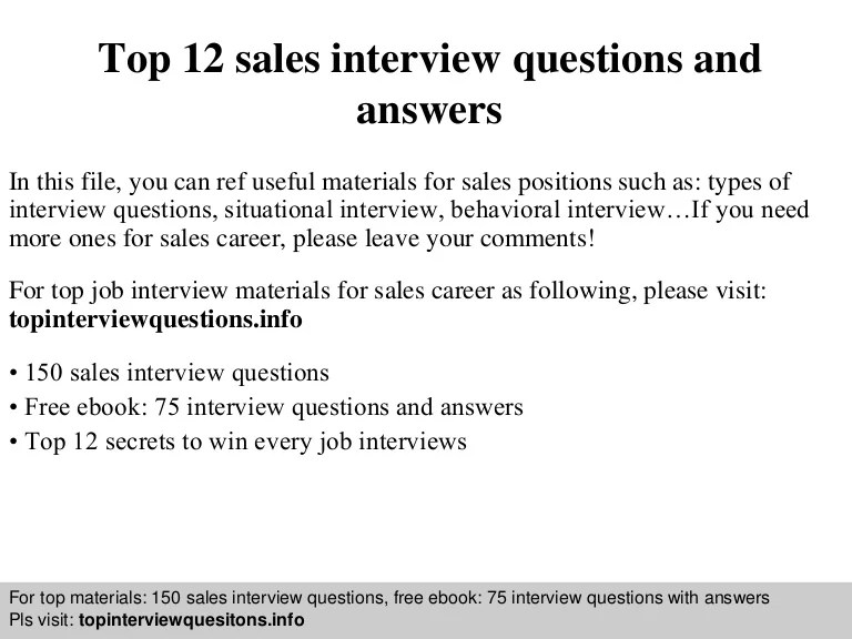 Top 12 sales interview questions and answers pdf download