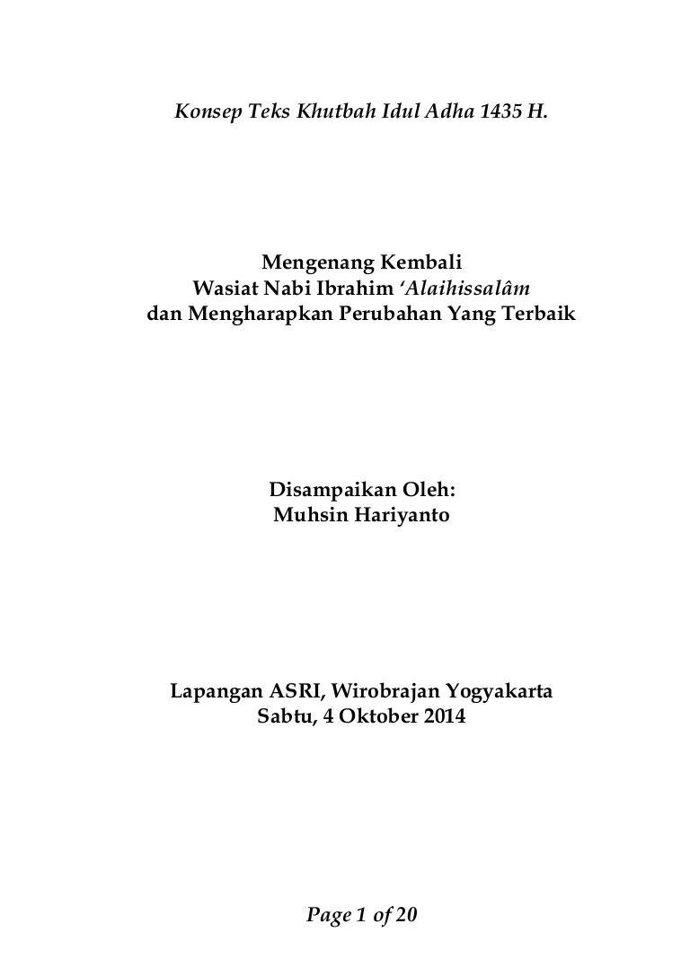 Konsep teks khutbah idul adha 1435 h.