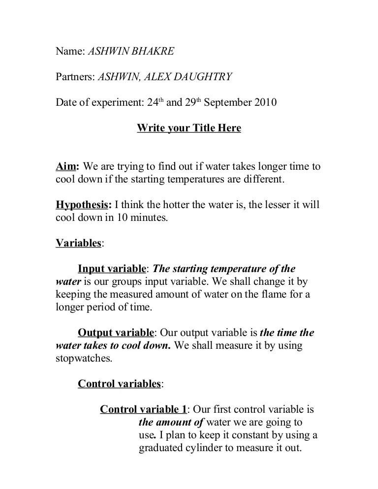 Lab report for water experiment