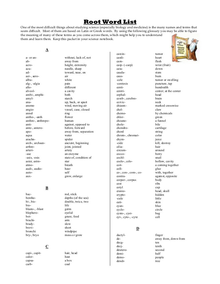 Latin root word list