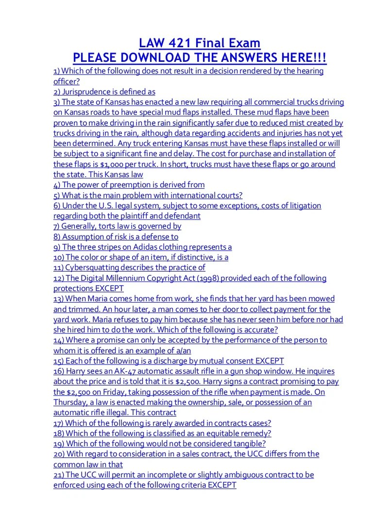 Law 421 final exam