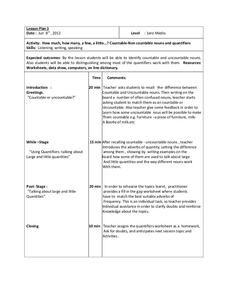 Lesson plan 3 1ero Medio