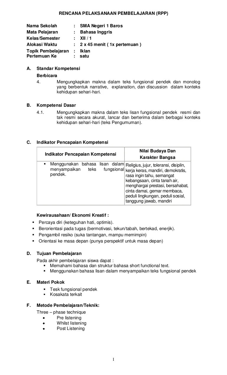 Rpp Bahasa Inggris Sd Kelas 1 Dunia Sosial