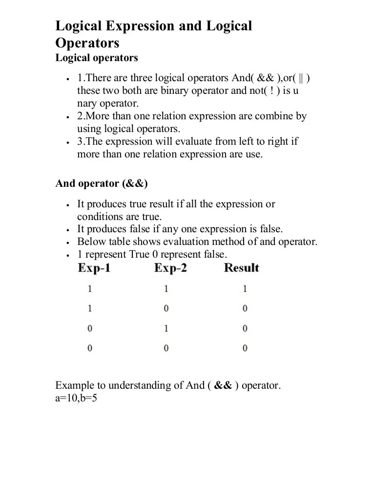 Logical expression and logical operators