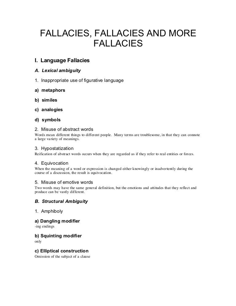 Logical Fallacies Worksheet With Answers