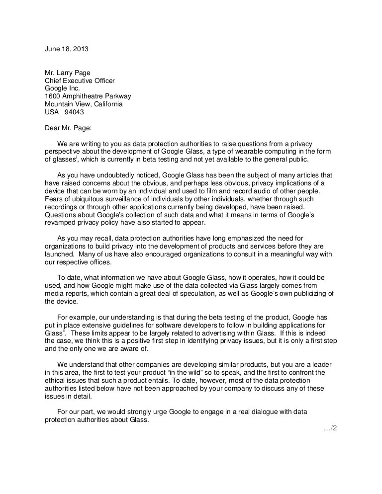 Letter to Google CEO Larry Page from privacy advocates