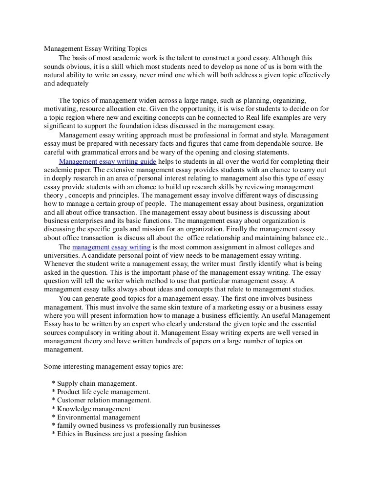 Management essay writing topics
