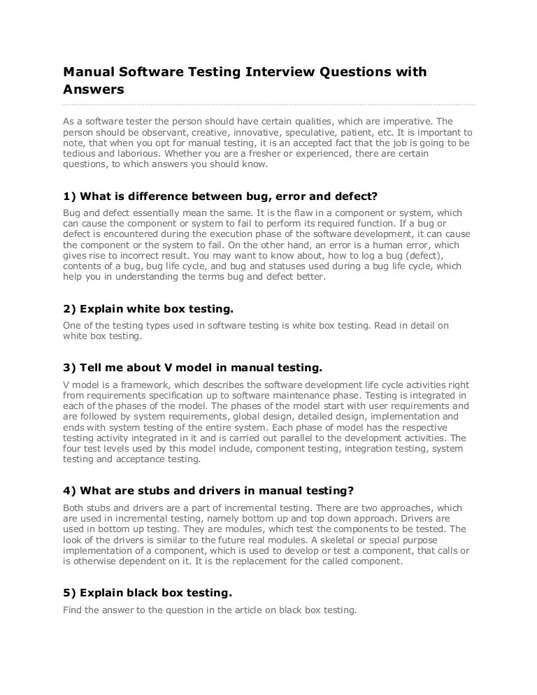 INTERVIEW QUESTIONS ON MANUAL TESTING WITH ANSWERS PDF