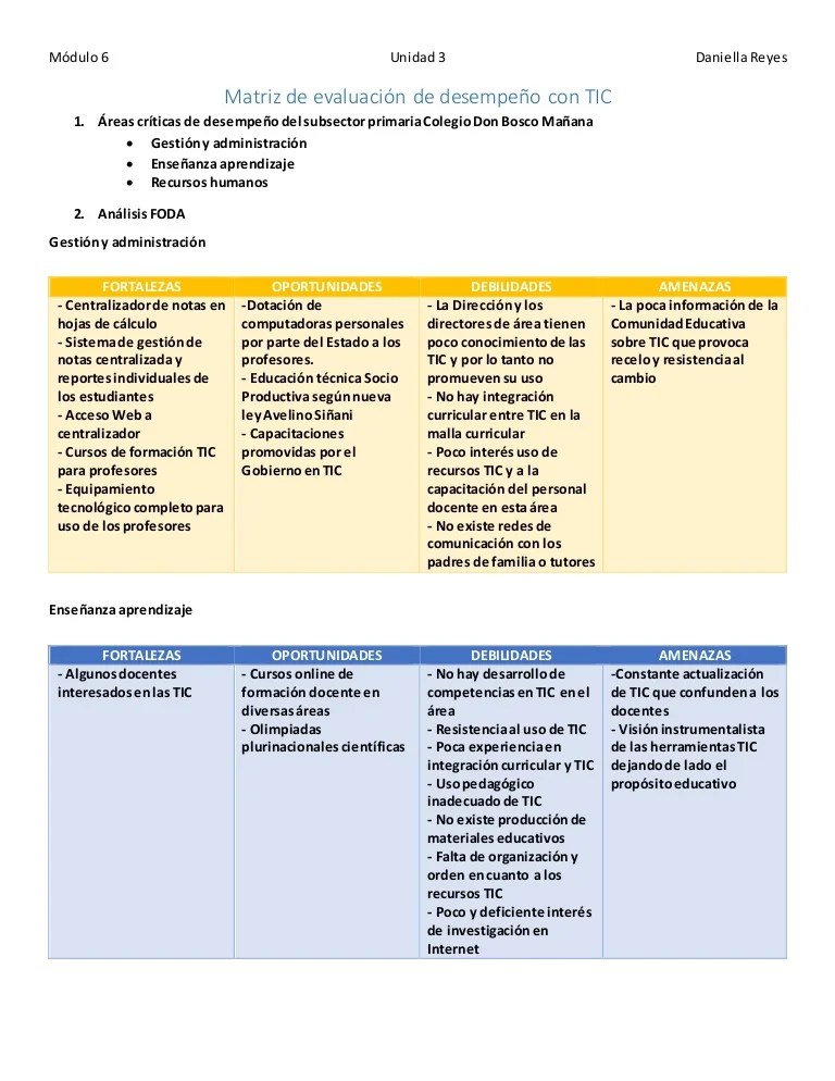 Matriz de evaluación de desempeño con TIC