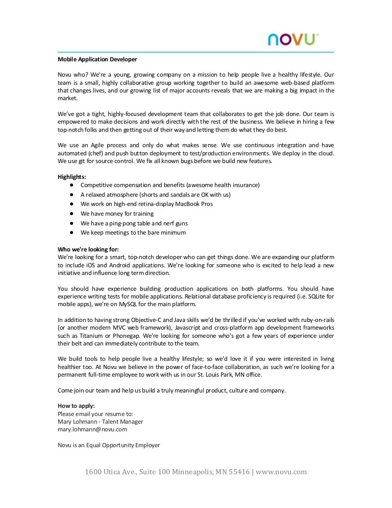 Application Developer Job Description Sample Master of