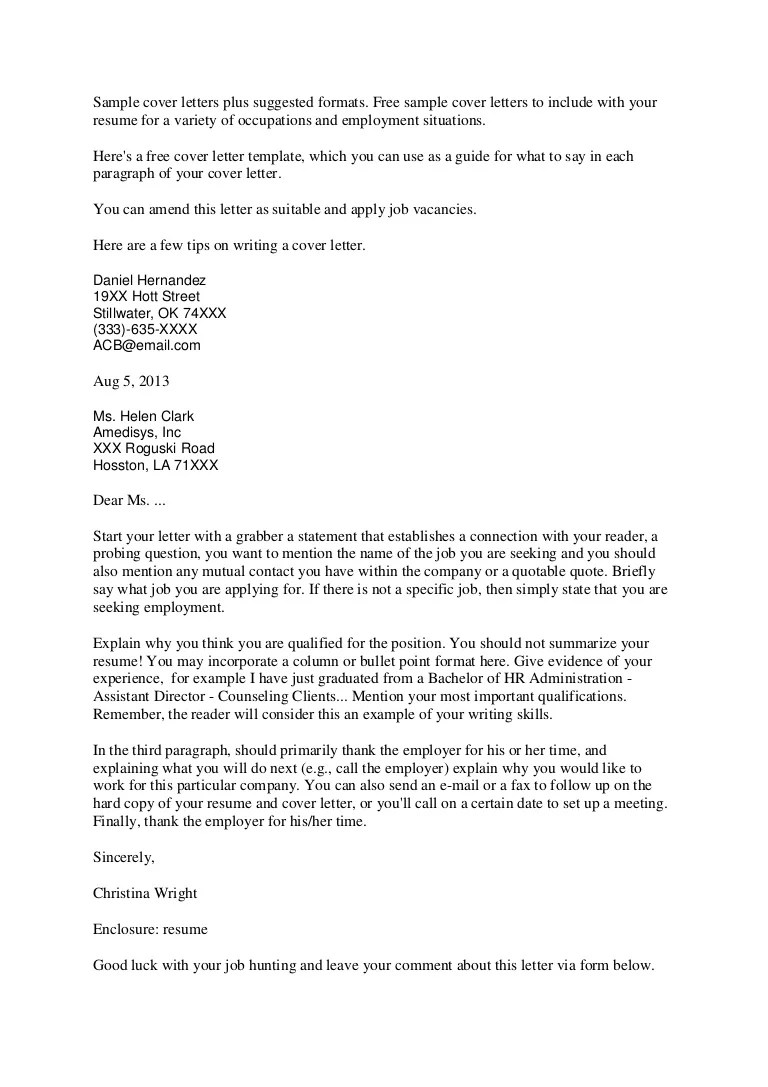 Sample cover letter template